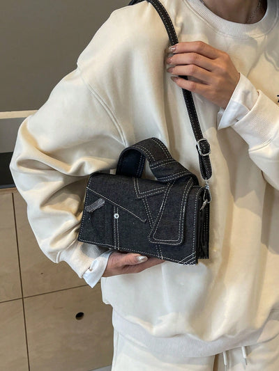 Chic Denim Colorblock Mini Handbag: The Perfect Casual Accessory