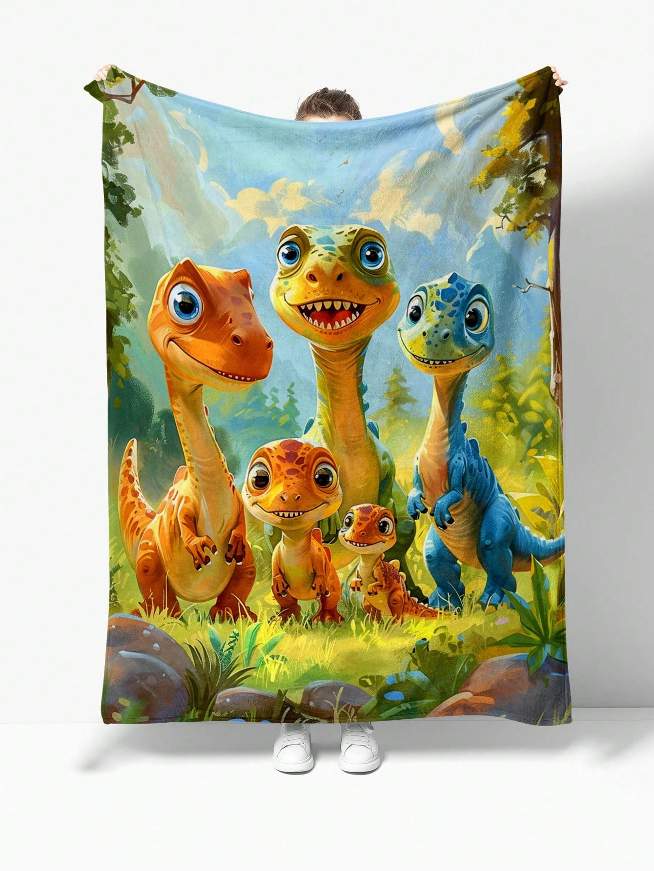 The Dino Family Flannel Blanket is a must-have for any dinosaur lover. Made with cozy flannel, this blanket features a vibrant design of a playful dino family. Perfect as a gift, this blanket provides both warmth and delight, making it a great addition to any home or nursery.