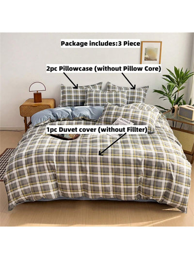 Cozy Plaid Print Duvet Cover Set - Perfect for All Seasons Bedroom Decor