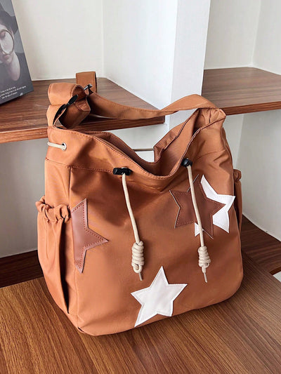 Stylish Starry Summer Tote: Large Capacity Shoulder Bag for Students