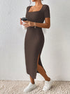 Effortlessly Chic: Women's Square Neck High-Split Maxi Dress for Summer