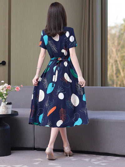 Chic and Casual: Women's Loose-Fit Fishbone Print Dress