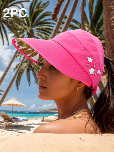 Ultimate Stylish Sun Protection Hat with Ponytail Hole and Faux Pearl Decoration for Women's Outdoor Adventures