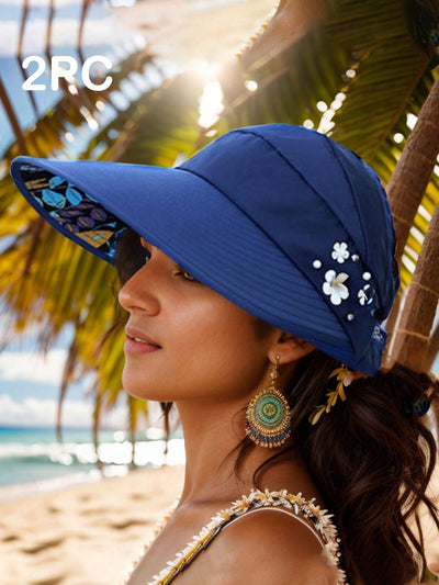 Ultimate Stylish Sun Protection Hat with Ponytail Hole and Faux Pearl Decoration for Women's Outdoor Adventures