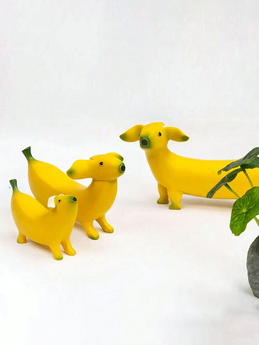 Whimsical Banana Dog Desk Ornament: Hand-Painted Resin Decoration for a Fun and Playful Workspace