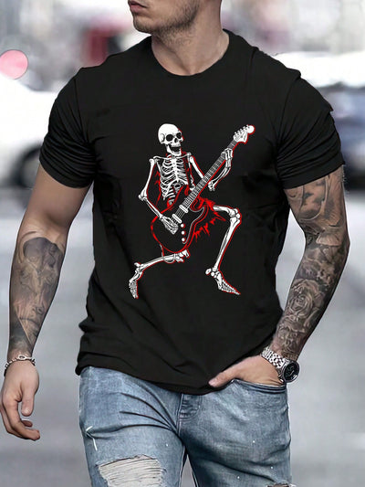 Rock and Roll Reaper: Men's Guitar Skeleton Print Tee