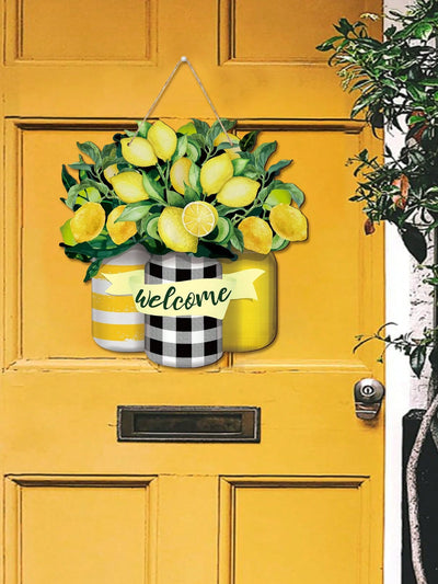 Lemon Wood Hanging Door Sign - Summer Outdoor Decorations for Farmhouse Porch