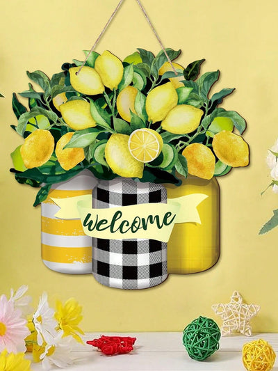 Lemon Wood Hanging Door Sign - Summer Outdoor Decorations for Farmhouse Porch