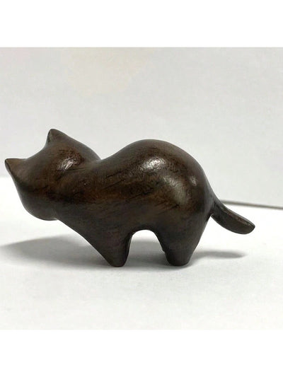 Hand-Carved Ebony Wood Mischievous Cat Animal Model: A Unique Pet Memorial Toy and Surprise Gift for Festivals