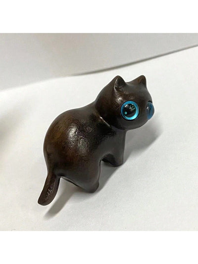 Hand-Carved Ebony Wood Mischievous Cat Animal Model: A Unique Pet Memorial Toy and Surprise Gift for Festivals