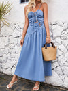 Blue Denim Beauty: Sexy Vacation Dress with Tie Detail for Women