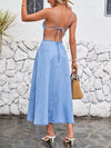 Blue Denim Beauty: Sexy Vacation Dress with Tie Detail for Women