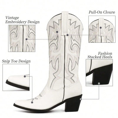 Stylish Women's Embroidered Cowboy Boots with Chunky Heel - Perfect for Western Vibes