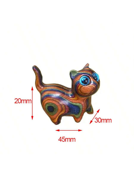 Whimsical Wooden Carved Rainbow Cat Model - A Unique Pet Memorial Toy and Birthday Surprise Gift