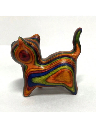 Whimsical Wooden Carved Rainbow Cat Model - A Unique Pet Memorial Toy and Birthday Surprise Gift