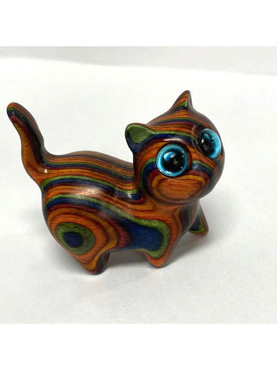 Whimsical Wooden Carved Rainbow Cat Model - A Unique Pet Memorial Toy and Birthday Surprise Gift