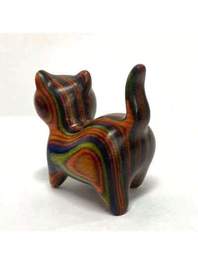 Whimsical Wooden Carved Rainbow Cat Model - A Unique Pet Memorial Toy and Birthday Surprise Gift