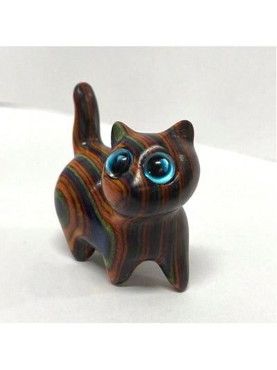 Whimsical Wooden Carved Rainbow Cat Model - A Unique Pet Memorial Toy and Birthday Surprise Gift