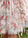 Floral Pattern Print Lantern Sleeve Women's V-Neck Dress: A Flirty Ruffle Hem Delight