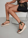 Fashionable Camo Print Thick-Soled Espadrille Sandals for Casual Spring and Summer Wear