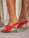 Summer Chic: Pink Crocodile Print Stiletto Sandals with Gold Hardware Buckle