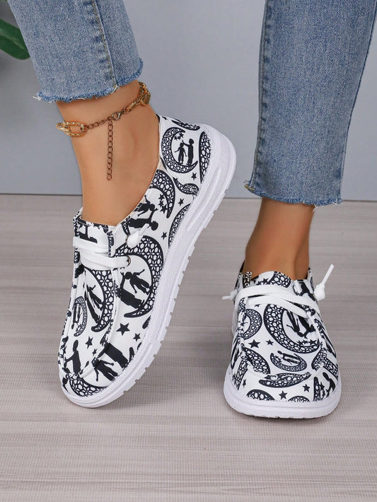 These chic black and white graphic print casual <a href="https://canaryhouze.com/collections/women-canvas-shoes?sort_by=created-descending" target="_blank" rel="noopener">sneakers</a> for women offer a stylish and versatile footwear option. The graphic print adds a unique touch, while the design ensures comfort and support. Perfect for any casual outfit, these sneakers are a must-have for any fashion-forward woman.