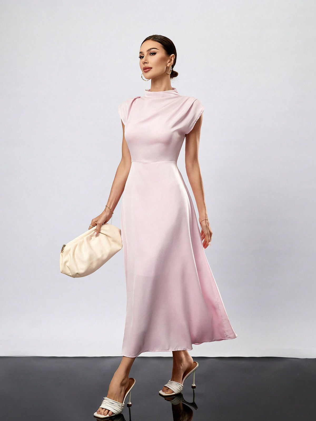 solid dress for ladies Pink Perfection: Color Simple Half High Collar Women Markdowns