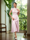 Pink Perfection: Solid Color Simple Half High Collar Dress for Women