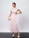 Pink Perfection: Solid Color Simple Half High Collar Dress for Women