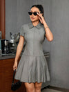 Essence Zipper Closure Short Sleeve Dress: A Stylish Pleated Hem Option