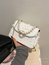 Chic Mini Square Bag with Flower Embroidery & Faux Pearl Accents