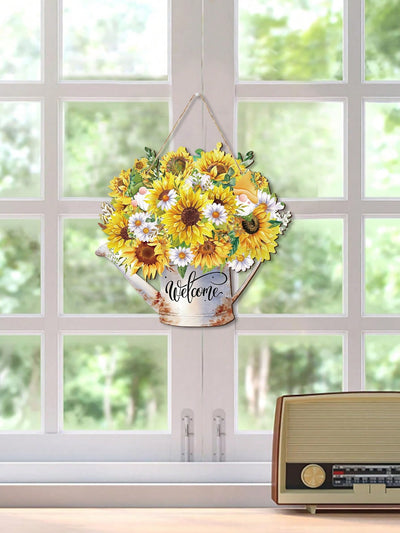 Rustic Sunflower Welcome Wooden Hanging Sign for Farmhouse Porch