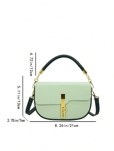 Chic Color Block Commuter Satchel: Stylish Work Bag with Flap Closure