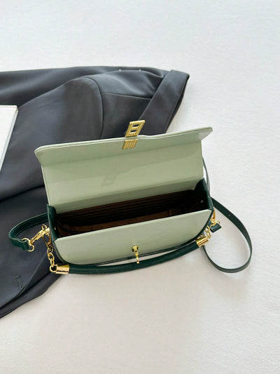 Chic Color Block Commuter Satchel: Stylish Work Bag with Flap Closure