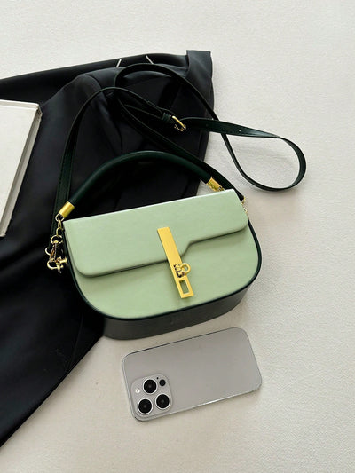 Chic Color Block Commuter Satchel: Stylish Work Bag with Flap Closure