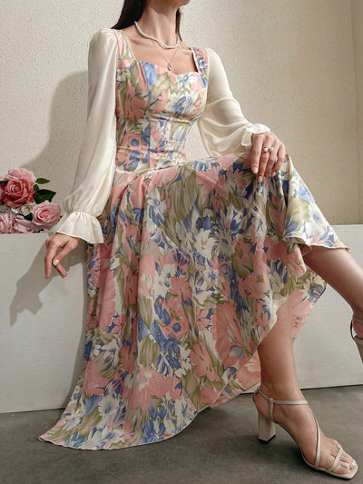 Blooming Beauty: Women's Floral Printed Long Dress - Perfect for Vacation