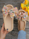 2024 Summer Resort Style Thick-Soled Slipper: Khaki Handmade Beach Sandals with Bowknot Detail