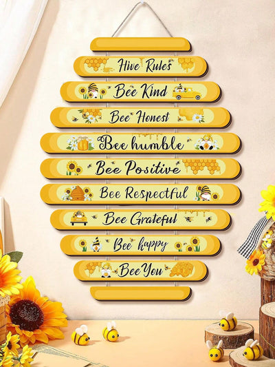 Bee Kind: Honeycomb Shape Wall Wood Hanging Plaque for Rustic Home Decor