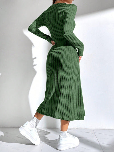 Women's Ribbed Turtleneck Long Sleeve Dress - Effortless Style & Comfort