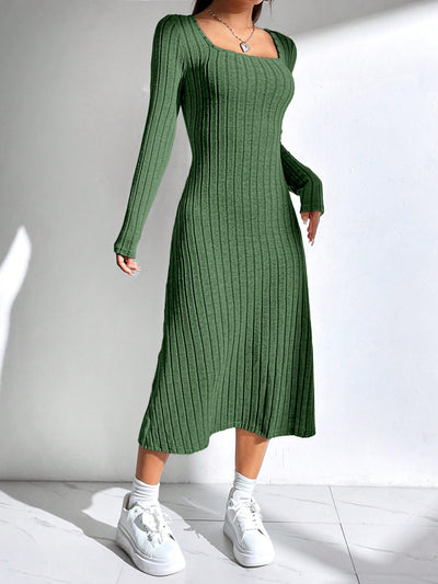 Women's Ribbed Turtleneck Long Sleeve Dress - Effortless Style & Comfort