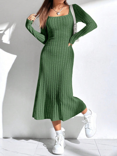 Women's Ribbed Turtleneck Long Sleeve Dress - Effortless Style & Comfort