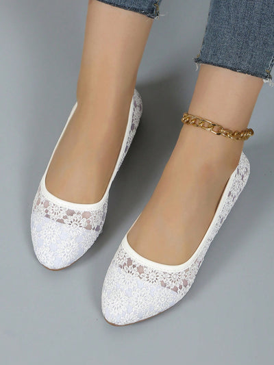 Floral Lace Ballet Slip-On Flats: Elegant, Breathable, and Comfortable