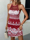 Bold and Beautiful: Black and White Printed Sleeveless Summer Dress with Netted and Spliced Design