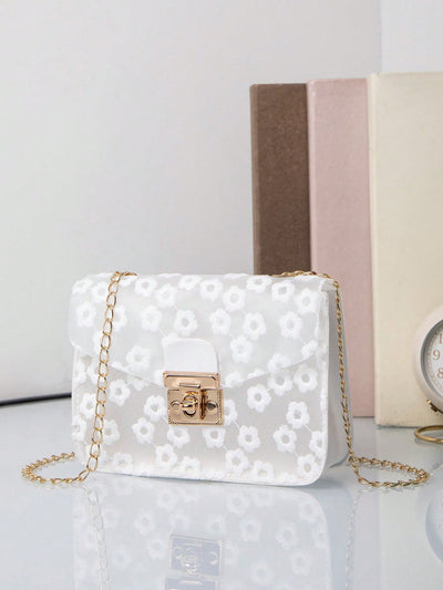 Elegant Floral Chain Bag: Stylish Lock Buckle Design for Versatile Wear