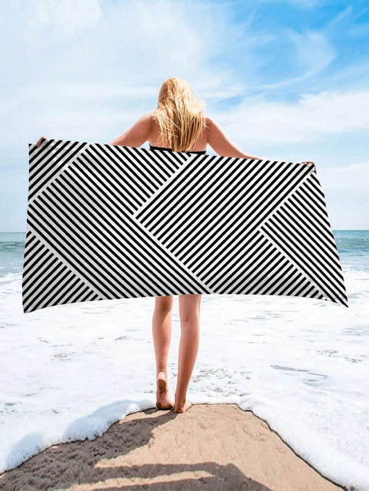 Bohemian Bliss: Stripe Printed Beach Towel for Swimming, Camping, Yoga, Diving, and Travel