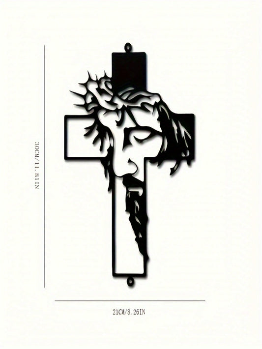 Divine Presence Jesus Metal Cross Wall Art Decoration - Indoor and Outdoor Christian Wall Decor