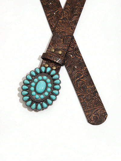 Sapphire Sparkle: Women's Vintage Belt with Antique Style Buckle - Palace Style Boho Collection