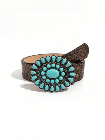 Sapphire Sparkle: Women's Vintage Belt with Antique Style Buckle - Palace Style Boho Collection