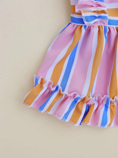 Countryside Chic: Colorful Striped Ruffle Hem Dress for Stylish Pets in Spring and Summer