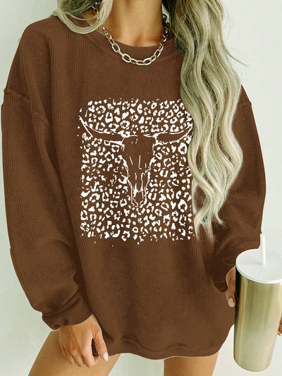 Leopard & Bull Head Print Sweatshirt: Cozy and Stylish!